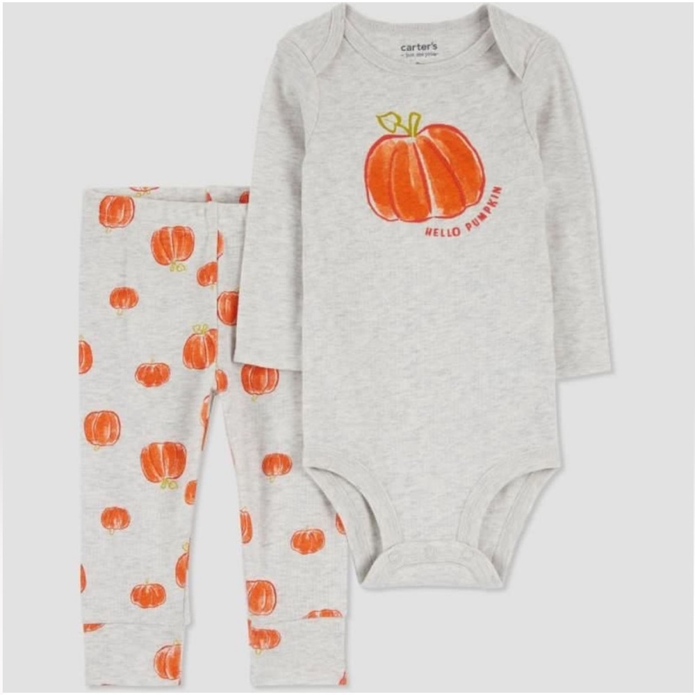 CARTER’S “HELLO PUMPKIN” 2 PC SET- GRAY VARIOUS SIZES (NEW WITH TAGS) A6